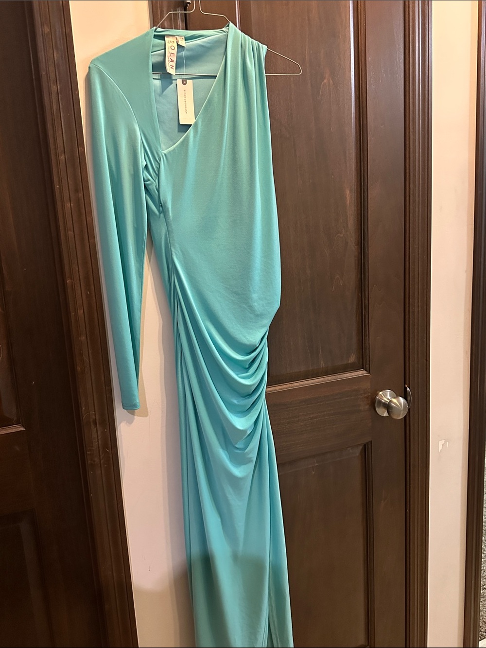 Roland Mouret Turquoise One-Shoulder Draped Gown Anthropologie